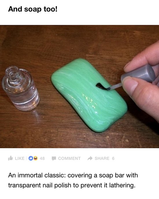jabón para pintar a mano con esmalte de uñas transparente