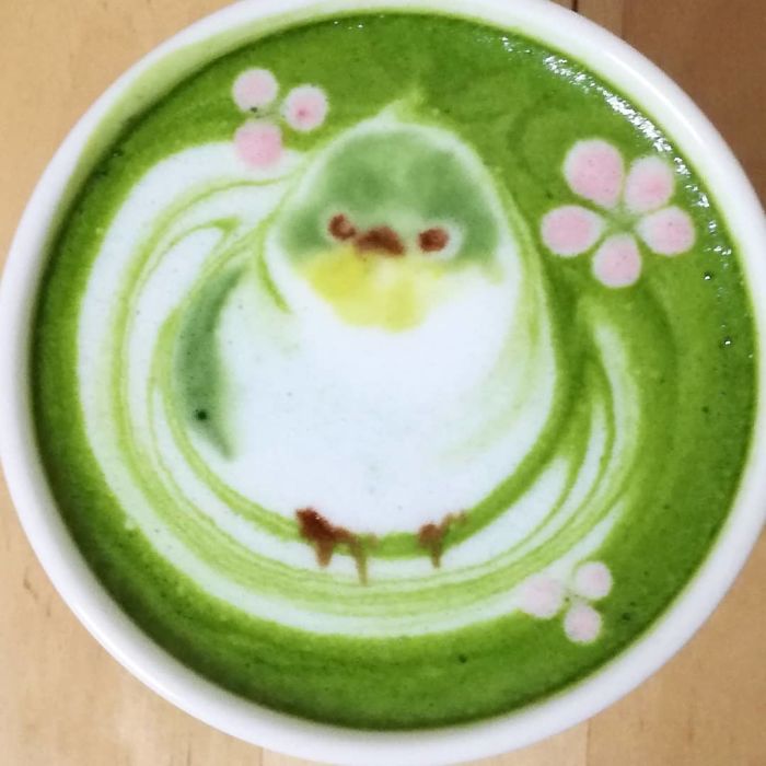 ku-san pájaro latte art té matcha