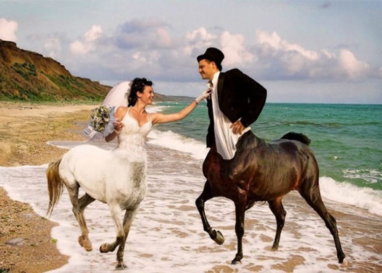 graciosas fotos de boda de pareja de centauros