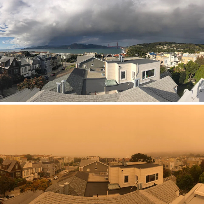 Comparación de imágenes de incendios normales de california vs.