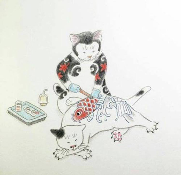 monmon gatos kazuaki horitomo pintura tinta lavado