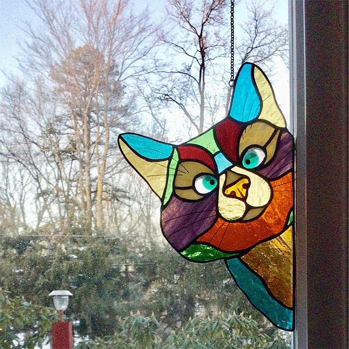 decoración de la ventana vidriera decoración de la ventana del gato