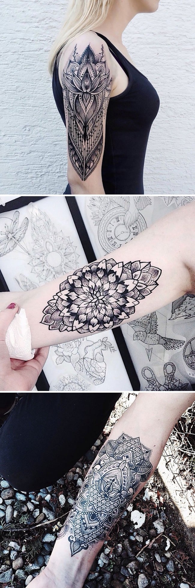 arte del tatuaje de flores jessica svartvit