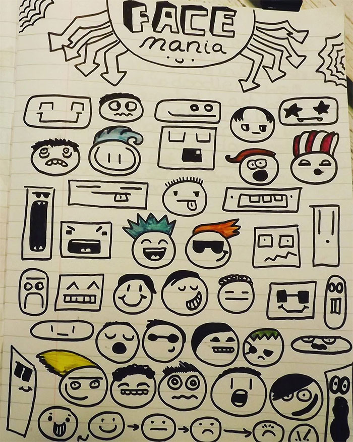 Face Mania Doodles del cuaderno de Joe Whale