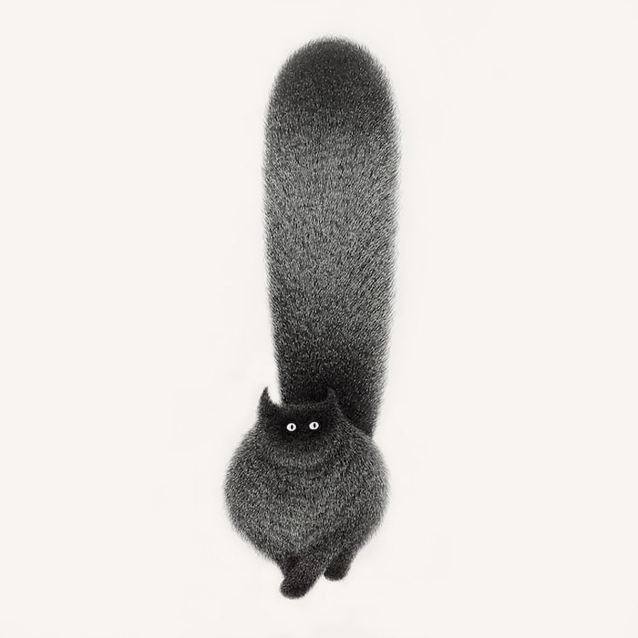 gatos negros esponjosos dibujos a tinta kamwei fong cola larga embarazada