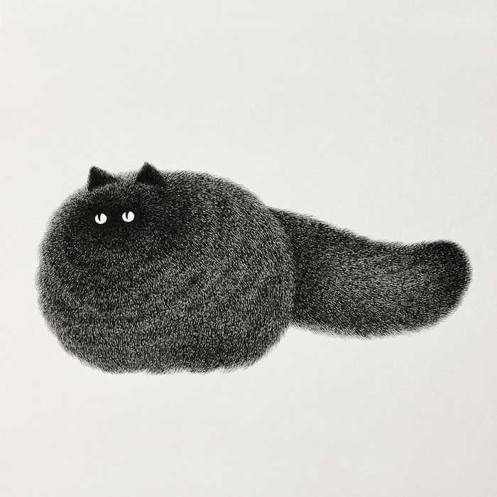 gatos negros esponjosos dibujos a tinta kamwei fong bolas de piel negras