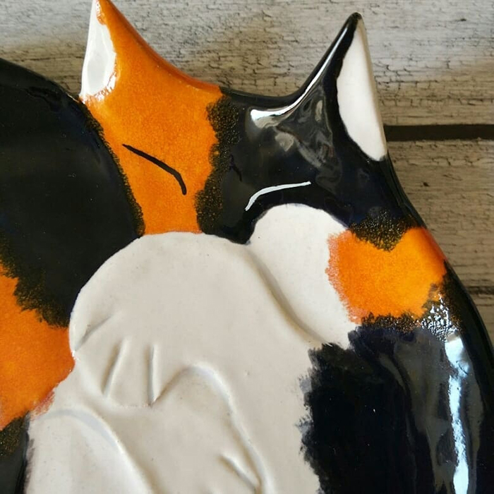 Cierre de placa de cerámica para gatos Negro Naranja Blanco