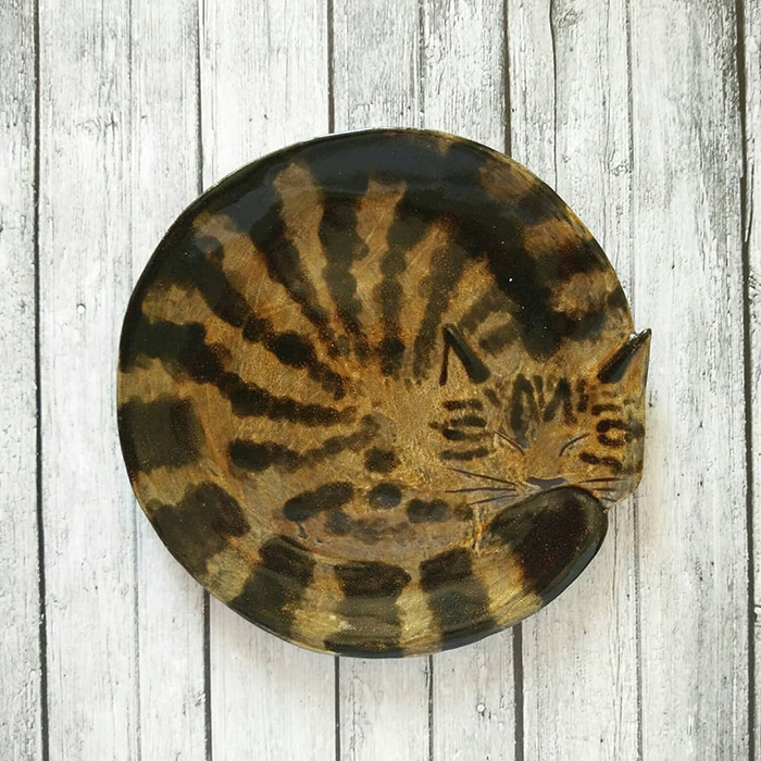 Plato para gatos de cerámica marrón grisáceo