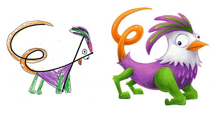 El artista dibuja dibujos de niños en Monsters Awesome Monsters ojos saltones