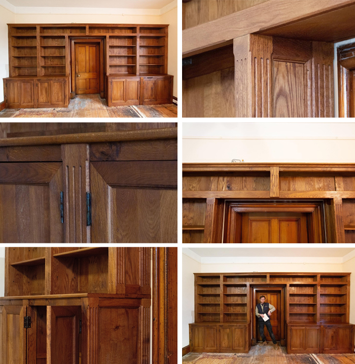 estantes de habilidades de carpintería con gabinetes y puerta