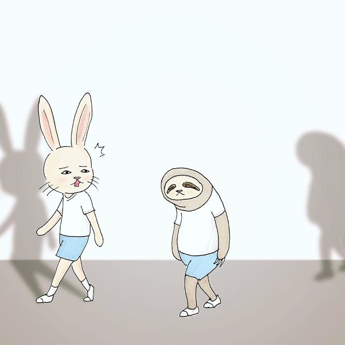 Pereza con Sombra Lenta caminando con Bunny