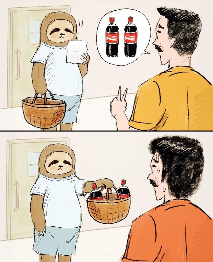 Hombre le pide a Sloth que compre dos botellas de software