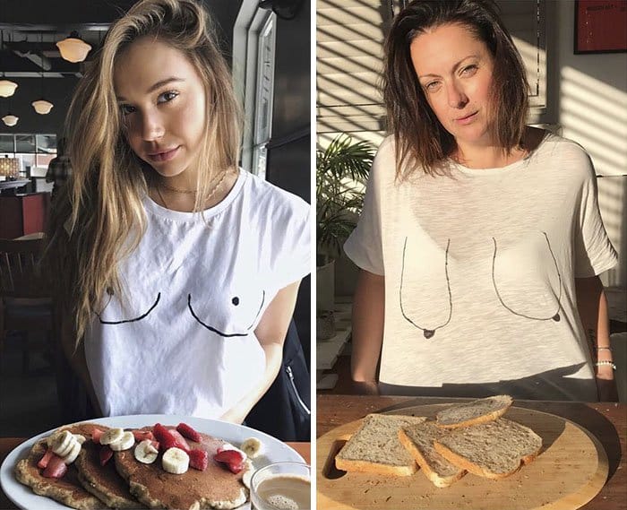 Comediante recrea hilarantemente fotos de celebridades de Instagram de tetas y comida