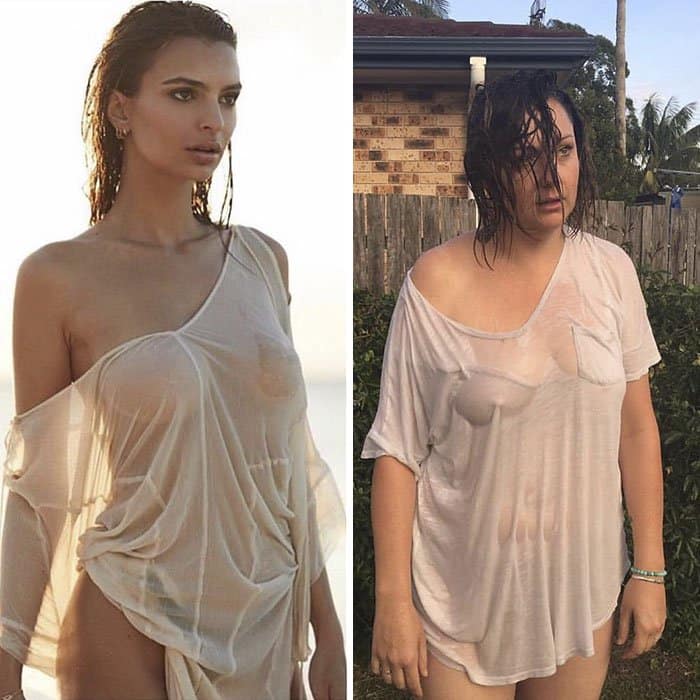 Comediante recrea hilarantemente fotos de celebridades en Instagram con camisa mojada