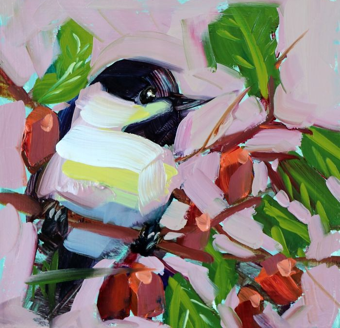 con fondo al óleo flores Angela Moulton pinturas al óleo del arte del pájaro