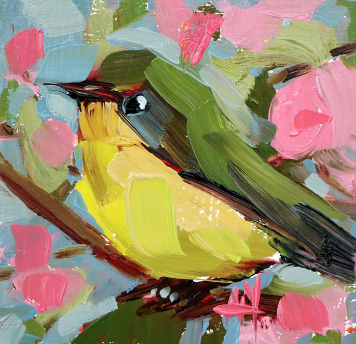 Angela Moulton cuadro al óleo amarillo del arte del pájaro