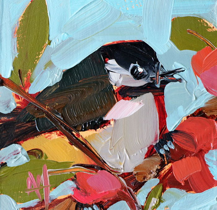 Angela Moulton pájaro arte pinturas al óleo en blanco y negro