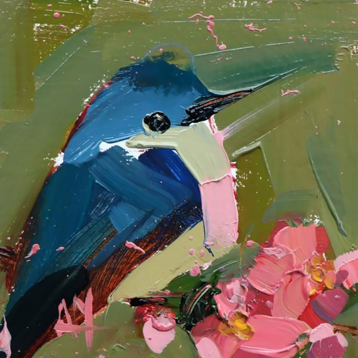 Pinturas al óleo azul del arte del pájaro de Angela Moulton