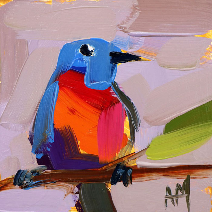 Angela Moulton pájaro arte pomelo azul pinturas al óleo