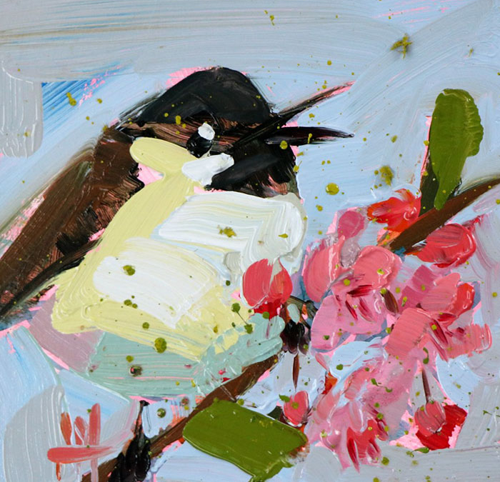 Pinturas al óleo marrón blanco de Angela Moulton, arte de aves