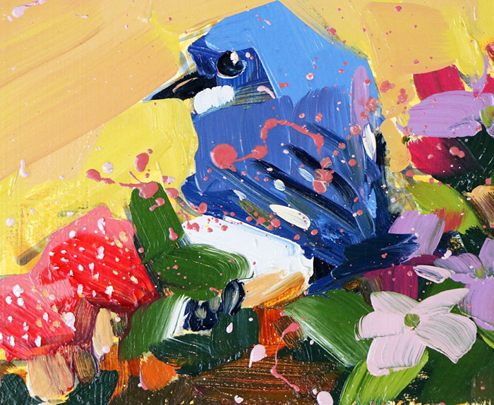 Angela Moulton pájaro arte azul óleo fondo pinturas al óleo