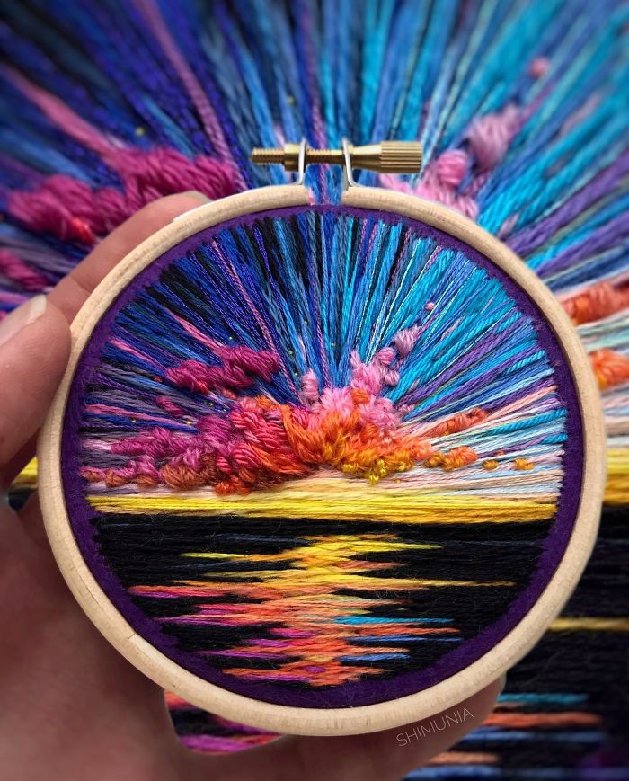 shimunia bordado pintura puesta de sol