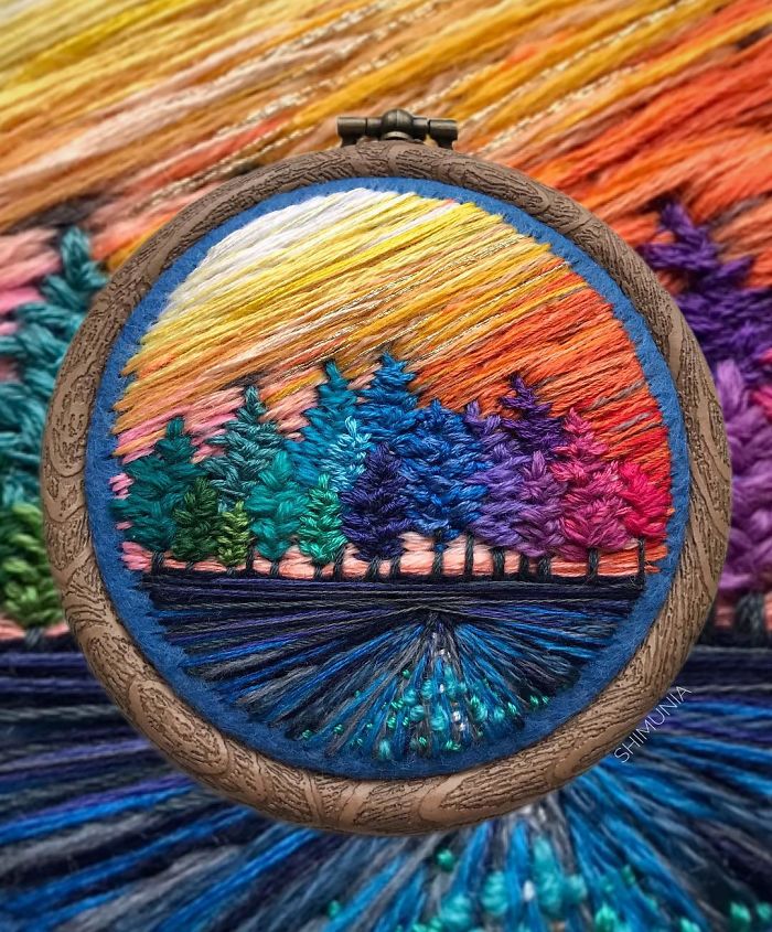 bordado pintura árboles de colores