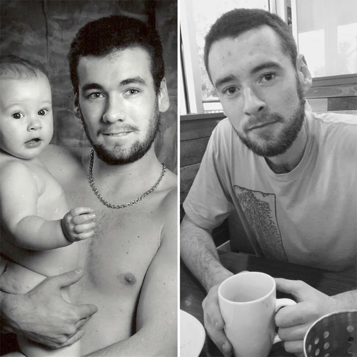 comparación de fotos de hijo y papá