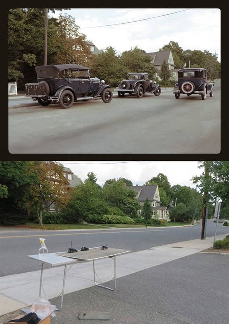 coches-antiguos-en-una-carretera-moderna-Photoshop-las cosas más geniales