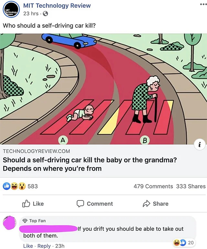 coche autónomo matando a un niño o abuela