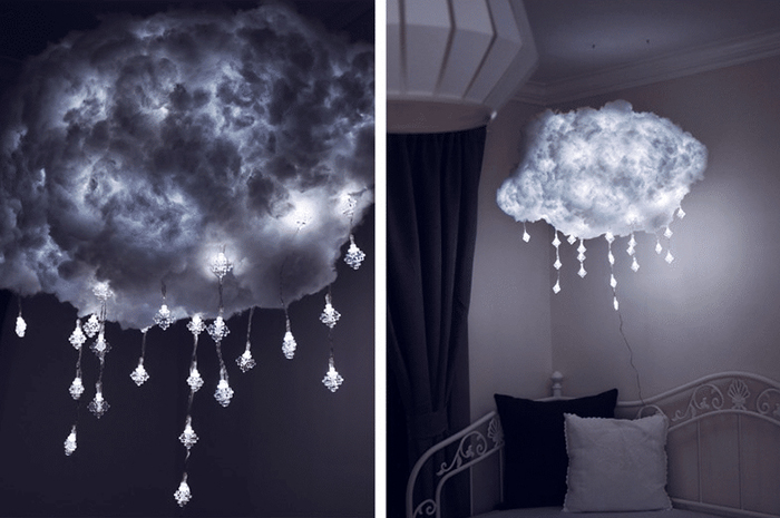 Iluminación de luz de nube flotante con luces LED de copo de nieve en la sala de estar