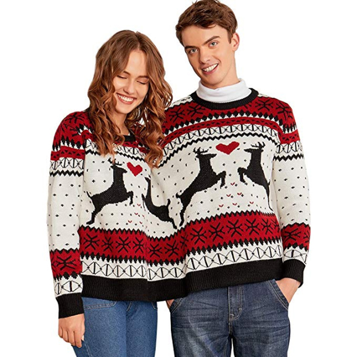 Reno navideño suéter feo suéter dos personas