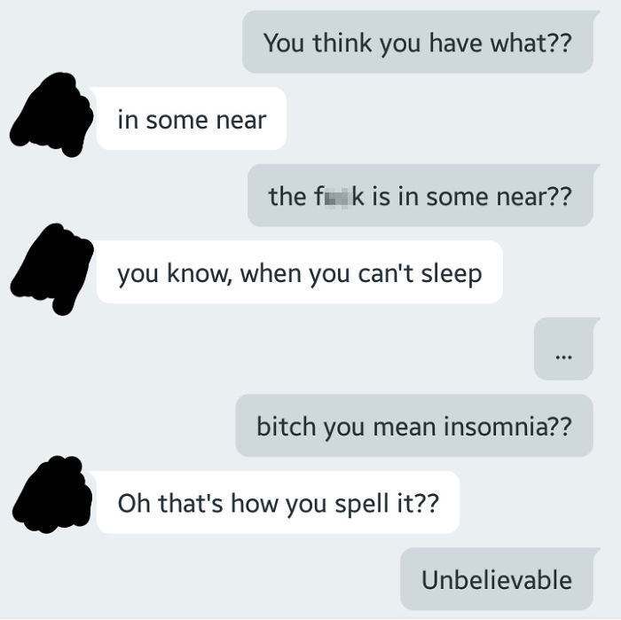 Palabras divertidas de malentendidos en algunas personas cercanas al insomnio.