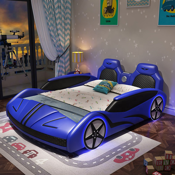 cama de coche de carreras para adultos azul
