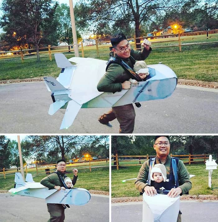 Ideas de disfraces de Halloween para padres que tienen un avión portabebés