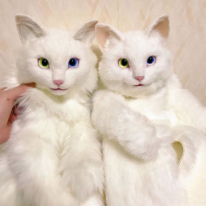 Peluches de gatitos realistas con heterocromía