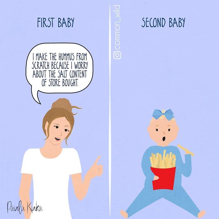Madre alimentando al primer bebé versus alimentando al segundo bebé Ilustración