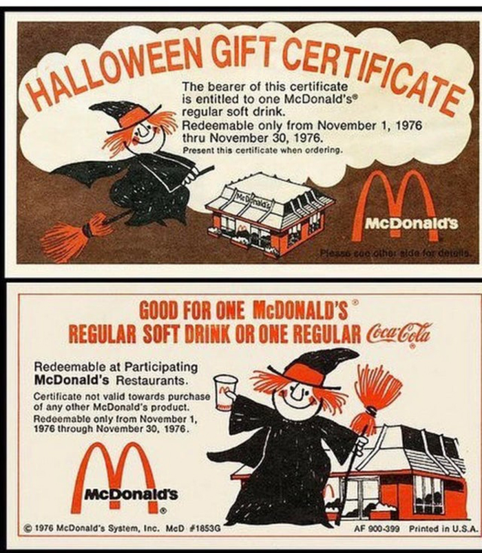 certificados de regalo de halloween mcdonald