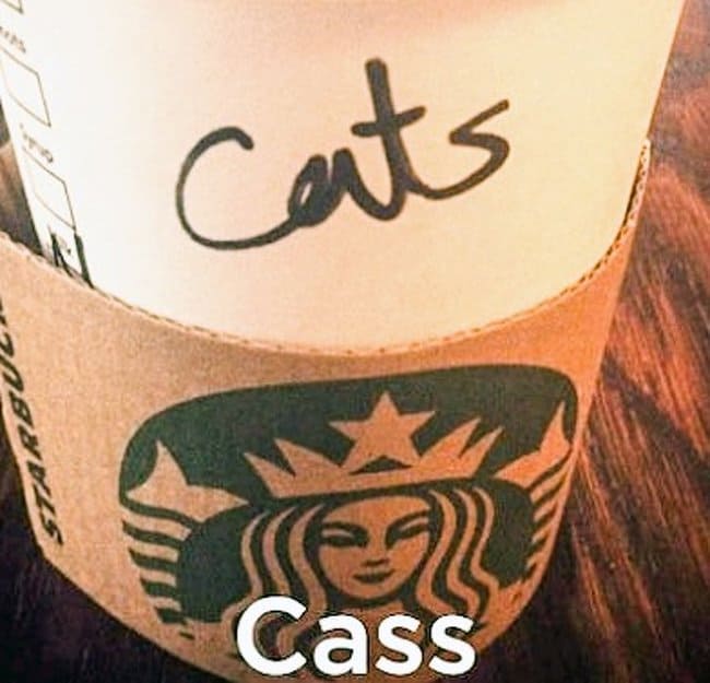 taza de gatos con nombre en Starbucks