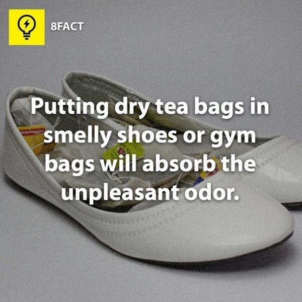 bolsitas de té en los zapatos