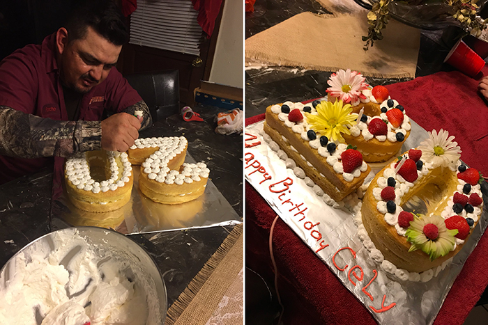 papá hace un pastel elegante para su hija