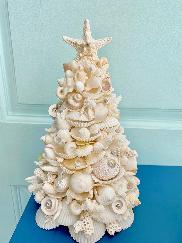 decoración del árbol de navidad de conchas marinas con diseños de conchas marinas kp