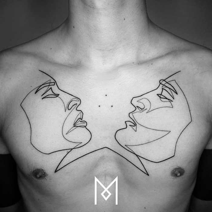 tatuaje de cara de pareja minimalista