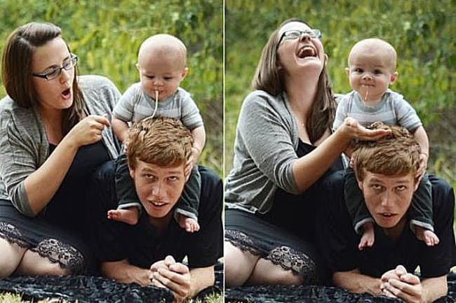 bebé-escupiendo-en-la-cabeza-del-padre-divertidas fotos familiares