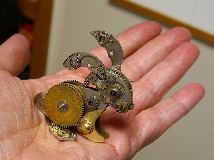 reciclado-basado-reloj-partes-steampunk-esculturas-conejito