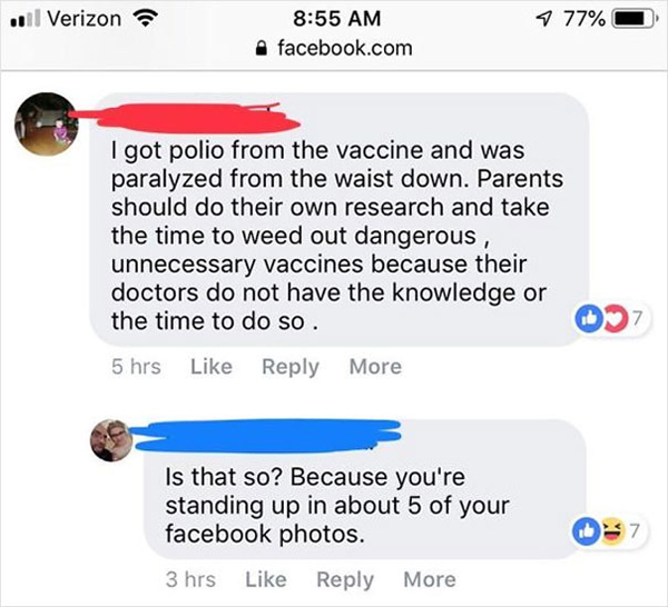 las personas que fueron llamadas contrajeron poliomielitis por la vacuna