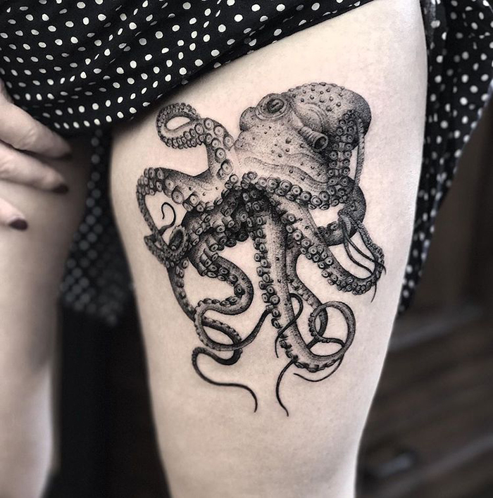 Tattoo Octopus Dotwork por Annita Maslov