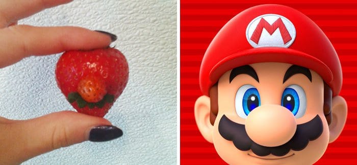 Iconos de la cultura pop con disfraz de fresa de Super Mario