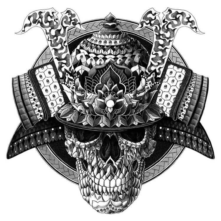 dibujo samurai-skull-paisley