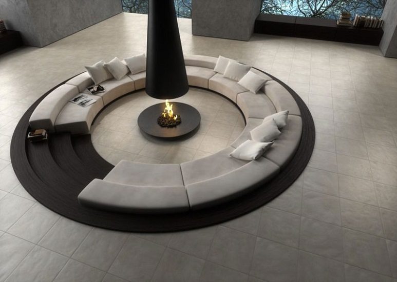 soleado agujero circular con asiento gris fuego negro en el centro 